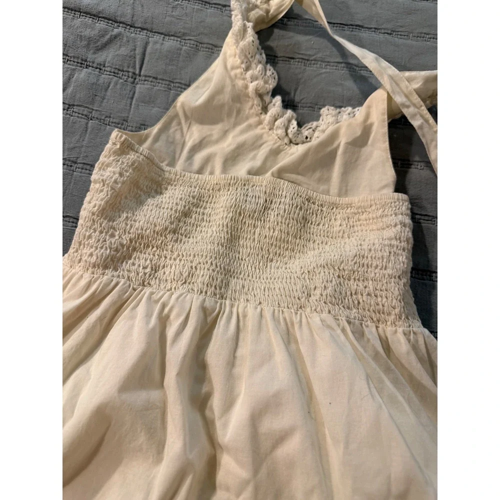 Mustard Pie Girls Cream Cotton Halter Dress Crochet Lace Ruffle Boho Size 6